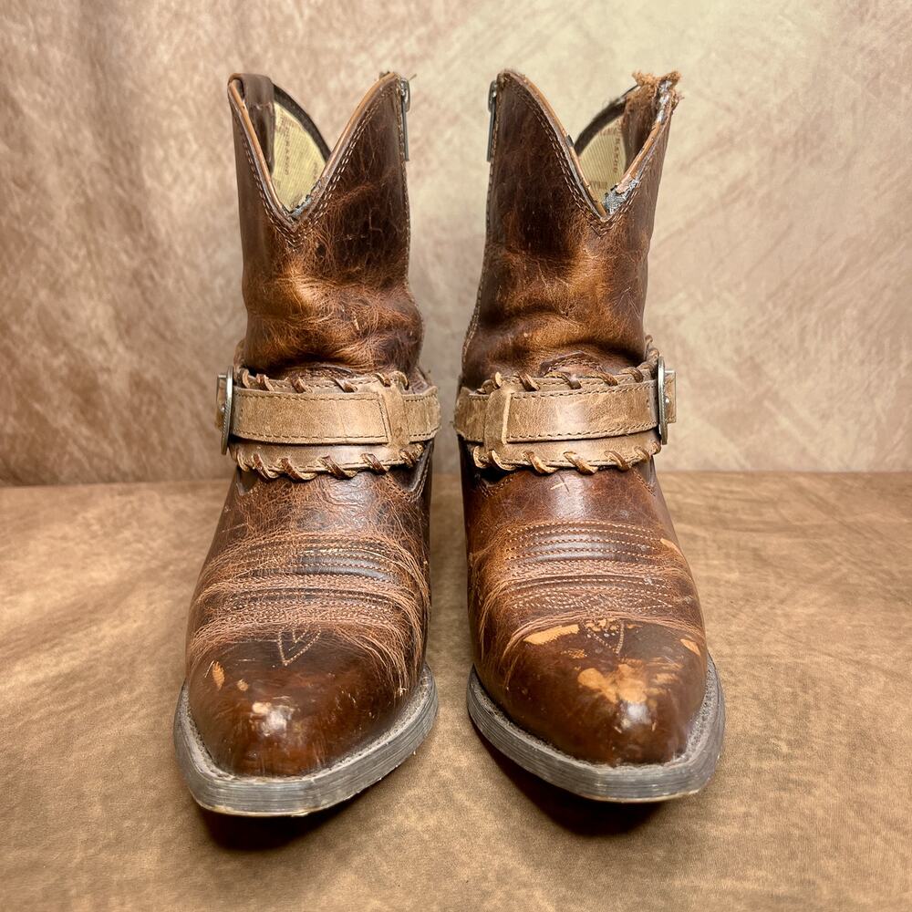 Durango Pointed Toe Ankle Western Cowboy Boot Spur Buckle Heeled Distressed - Picture 9 of 12